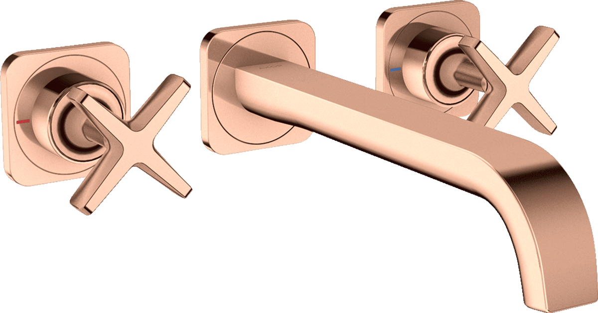 Picture of HANSGROHE AXOR Citterio E 3-hole basin mixer for concealed installation wall-mounted with spout 220 mm and escutcheons #36107300 - Polished Red Gold