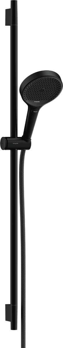 Picture of HANSGROHE Rainfinity Shower set 130 3jet EcoSmart with shower bar S Puro 90 cm, push slider and Designflex textile shower hose 160 cm #28744670 - Matt Black