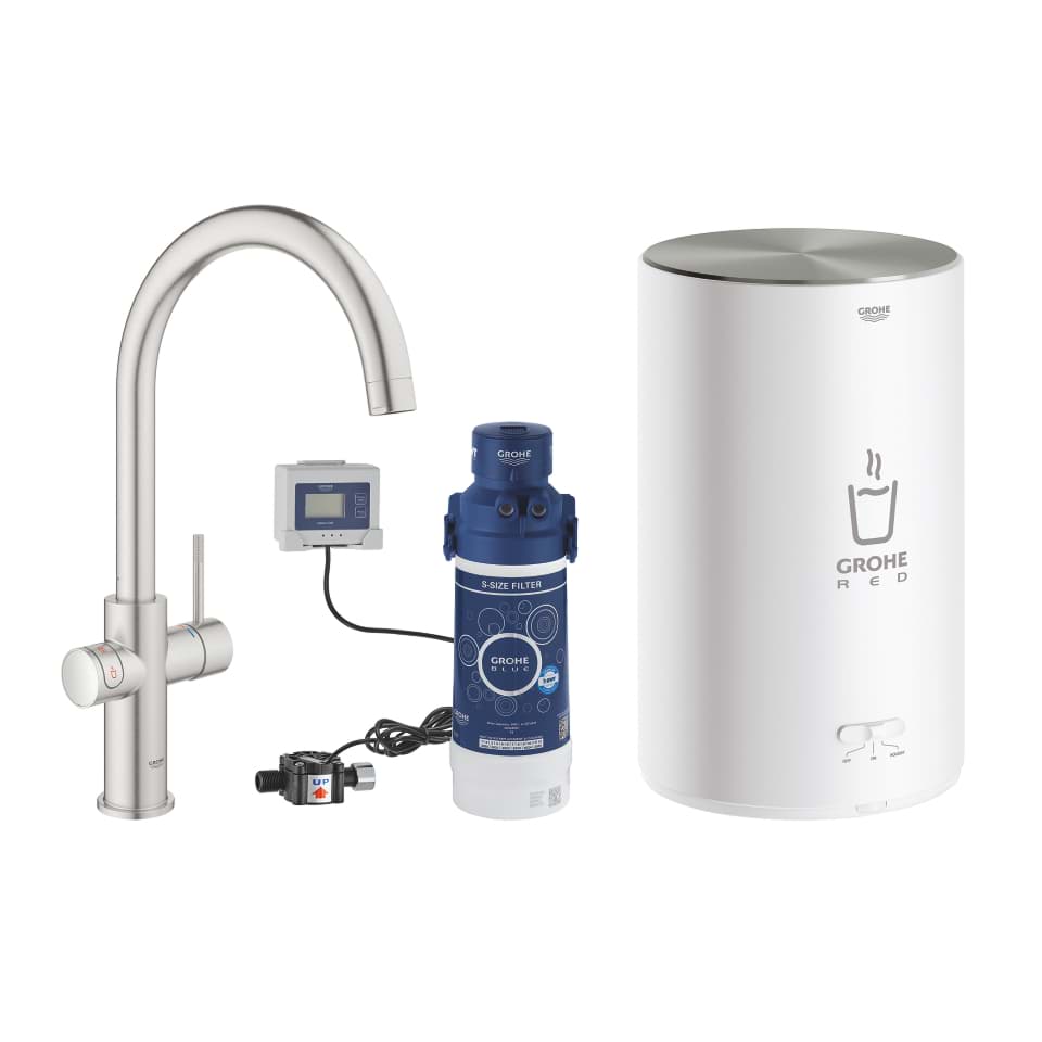 Bild von GROHE Red Duo Armatur und Boiler Größe M #30083DC1 - supersteel