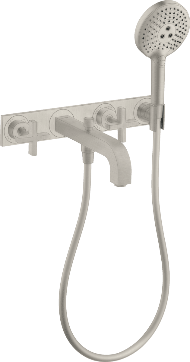 Bild von HANSGROHE AXOR Citterio 3-Loch Wannenarmatur Unterputz für Wandmontage mit Kreuzgriffen und Platte #39441800 - Edelstahl Optic