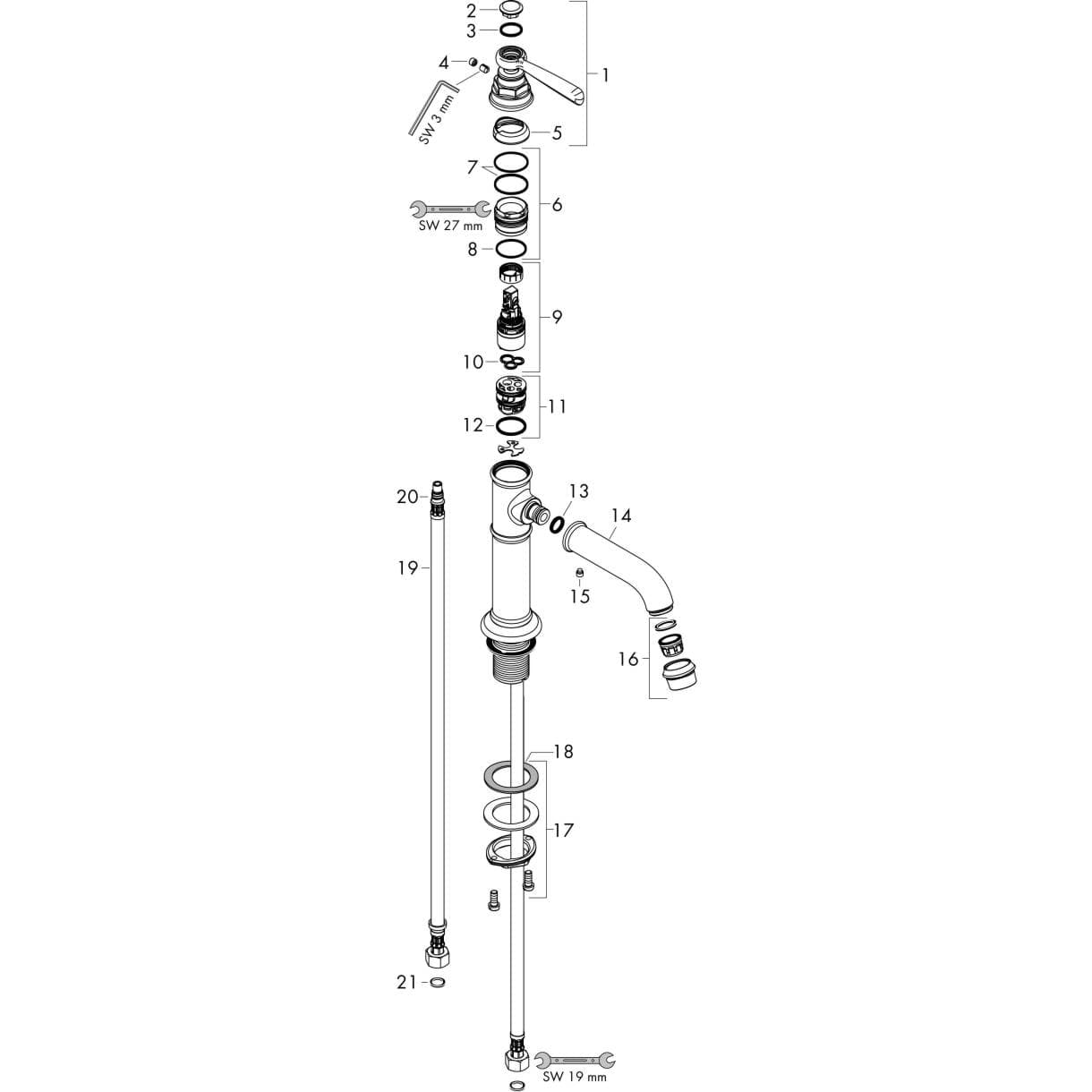 Bild von HANSGROHE AXOR Montreux Single lever basin mixer 100 with lever handle and waste set Chrome 16516000