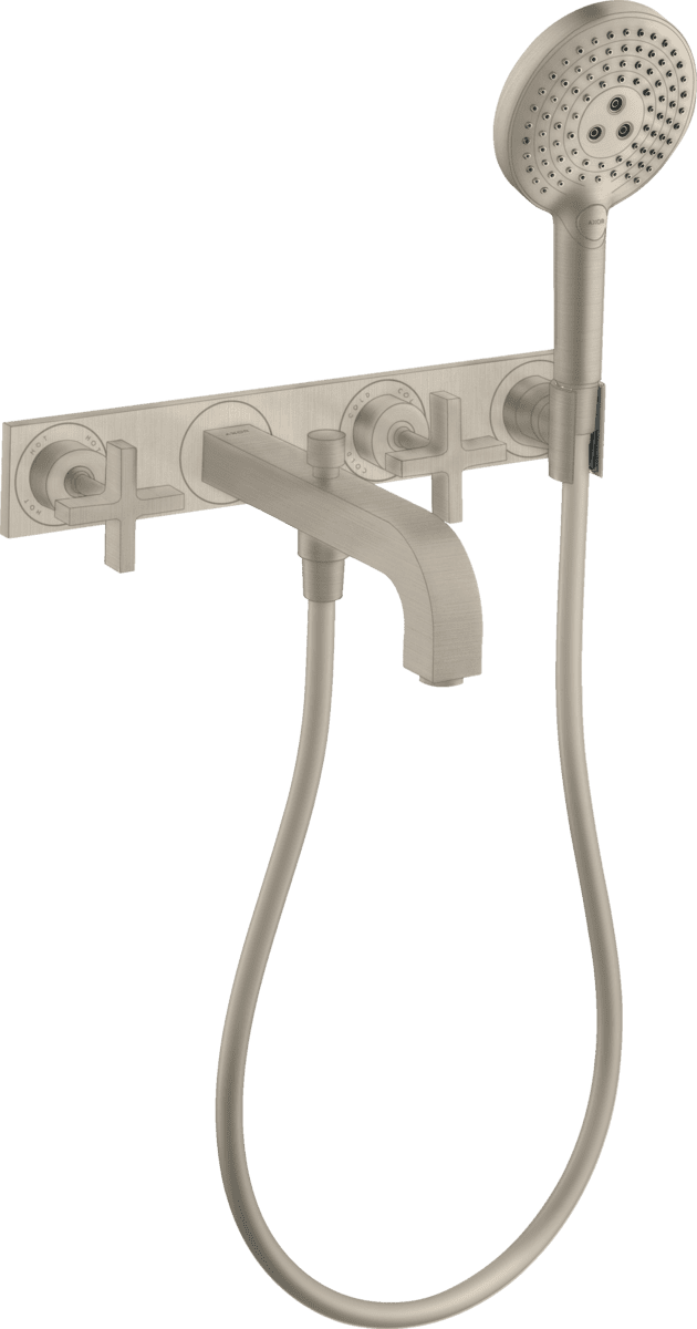 Bild von HANSGROHE AXOR Citterio 3-Loch Wannenarmatur Unterputz für Wandmontage mit Kreuzgriffen und Platte #39441820 - Brushed Nickel