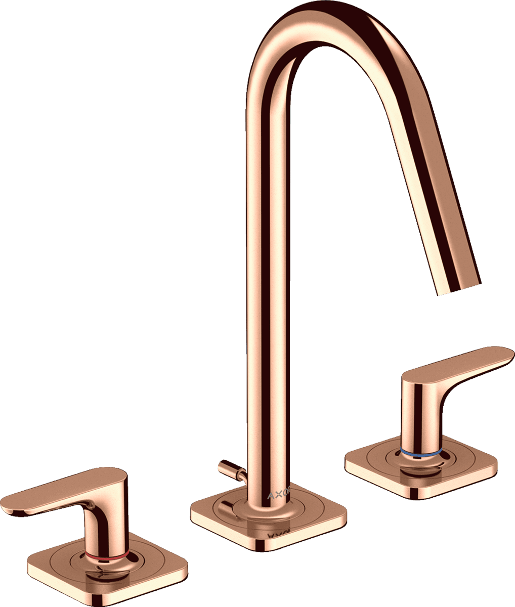 Bild von HANSGROHE AXOR Citterio M 3-Loch Waschtischarmatur 160 mit Hebelgriffen, Rosetten und Zugstangen-Ablaufgarnitur #34133300 - Polished Red Gold