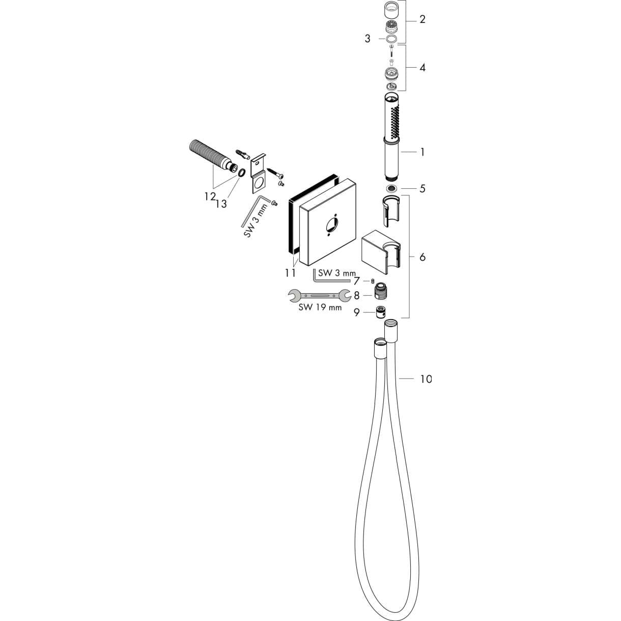 Bild von HANSGROHE AXOR Starck Porter unit 120/120 with baton hand shower 2jet and shower hose Brushed Gold Optic 12626250