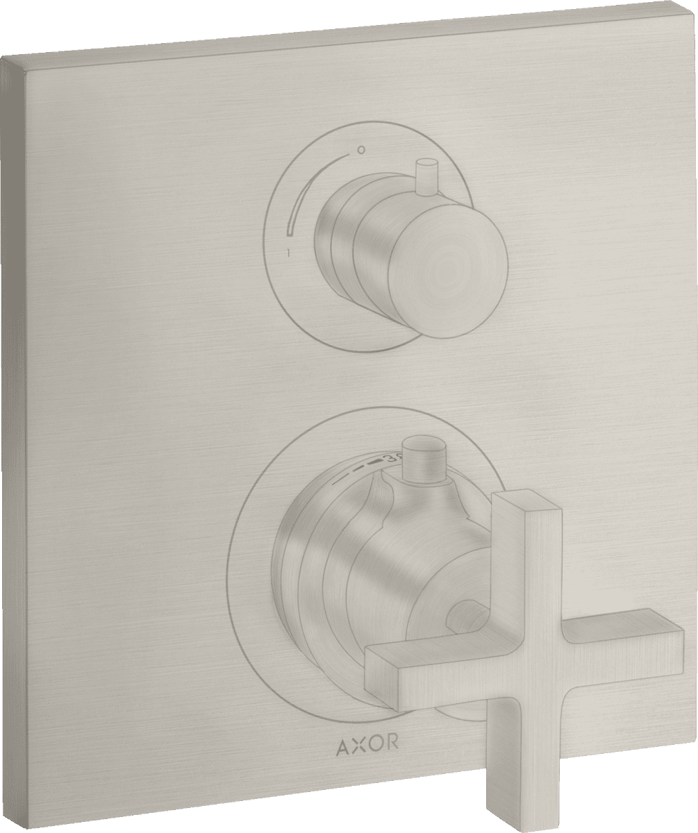 Bild von HANSGROHE AXOR Citterio Thermostat Unterputz mit Absperrventil und Kreuzgriff #39705800 - Edelstahl Optic