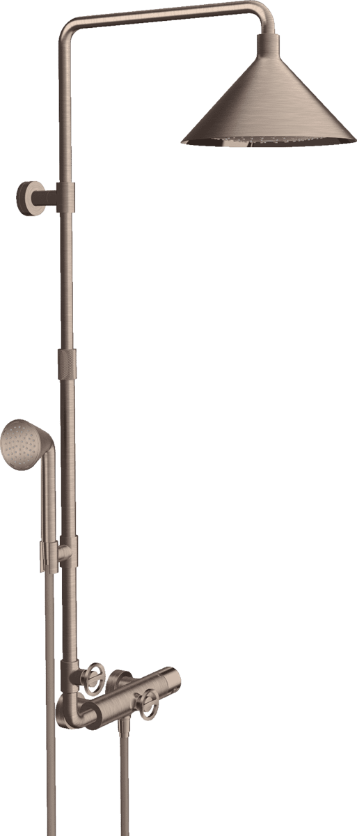 Bild von HANSGROHE AXOR Showers/Front Showerpipe mit Thermostat und Kopfbrause 240 2jet #26020820 - Brushed Nickel