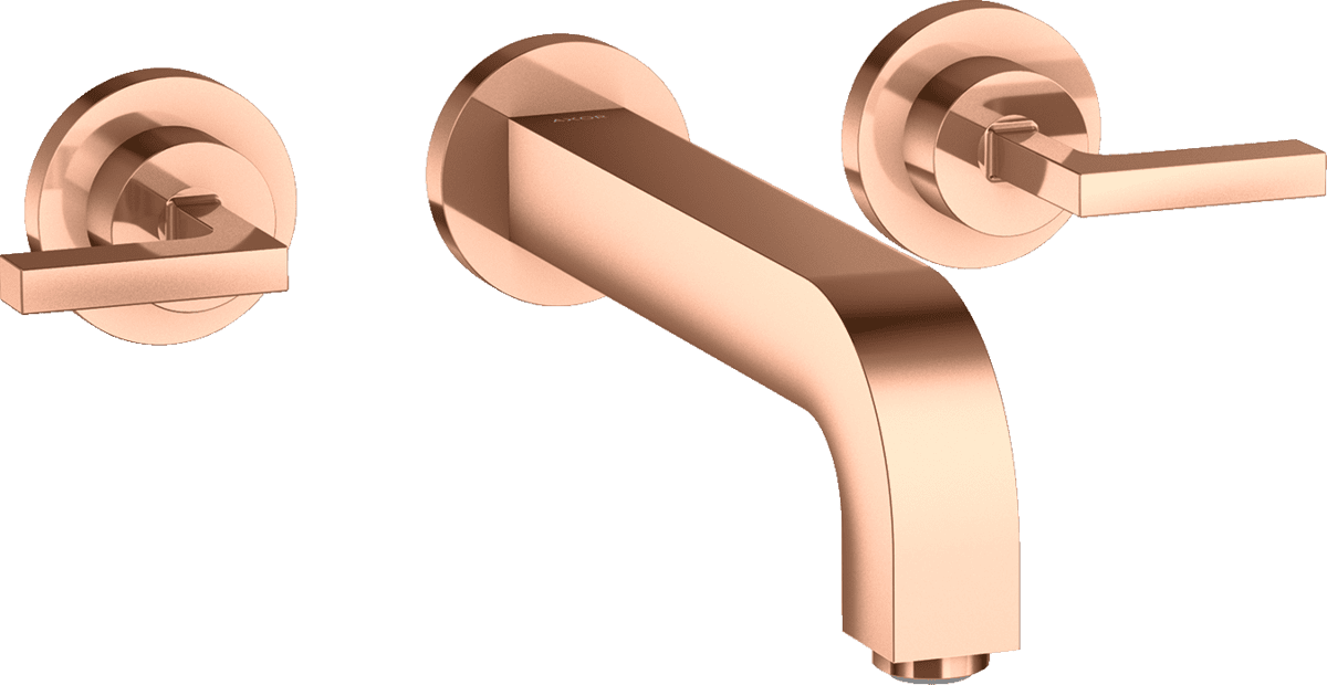 Bild von HANSGROHE AXOR Citterio 3-Loch Waschtischarmatur Unterputz für Wandmontage mit Auslauf 222 mm, Hebelgriffen und Rosetten #39147300 - Polished Red Gold