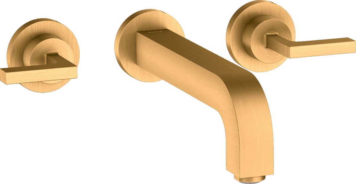 Bild von HANSGROHE AXOR Citterio 3-Loch Waschtischarmatur Unterputz für Wandmontage mit Auslauf 222 mm, Hebelgriffen und Rosetten #39147250 - Brushed Gold Optic