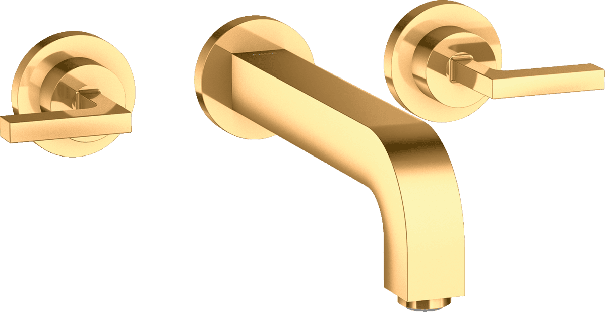 Picture of HANSGROHE AXOR Citterio 3-hole basin mixer for concealed installation wall-mounted with spout 222 mm, lever handles and escutcheons #39147990 - Polished Gold Optic