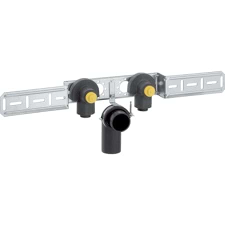 Bild von GEBERIT PushFit Anschlusswinkel 90° vormontiert, zweifach, mit Ablaufrohrschelle und Anschlussbogen #651.288.00.1