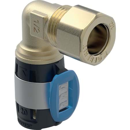 Bild von GEBERIT FlowFit Übergangswinkel 90° mit Klemmringverschraubung #620.700.00.1