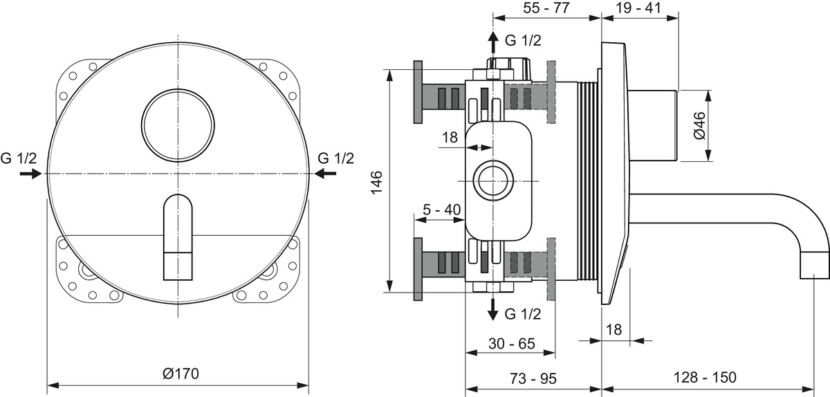 Bild von IDEAL STANDARD Ceraplus Sensor-Waschtischarmatur Unterputz, Ausladung 150mm #A6149AA - Chrom