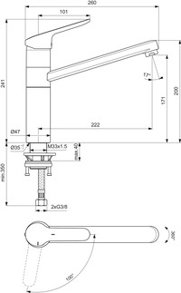 Bild von IDEAL STANDARD Ceraflex Küchenarmatur BlueStart hoch angesetzter Auslauf, Ausladung 222mm #BC135AA - Chrom