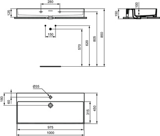 Bild von IDEAL STANDARD Extra Waschtisch 1000x450mm, mit 1 Hahnloch, mit Überlaufloch (geschlitzt) #T3730V1 - Seidenweiß