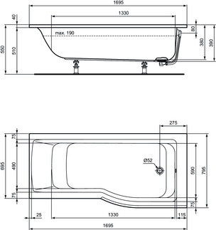 Bild von IDEAL STANDARD Connect Air Raumspar-Badewanne 1695x795mm #E113501 - Weiß (Alpin)