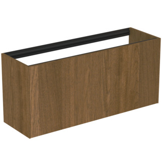 Picture of IDEAL STANDARD Conca 120cm wall hung short projection washbasin unit with 1 external drawer & 1 internal drawer, no worktop, dark walnut #T3939Y5 - Dark Walnut