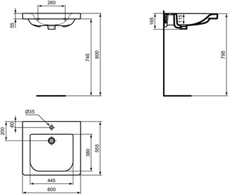 Picture of IDEAL STANDARD Connect Freedom washbasin 600x555mm, with 1 tap hole, without overflow #E5485MA - White (Alpine) with Ideal Plus