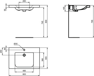 Bild von IDEAL STANDARD Connect Freedom Waschtisch 800x555mm, mit 1 Hahnloch, ohne Überlauf #E548601 - Weiß (Alpin)