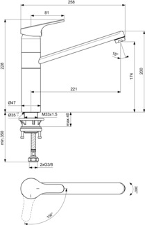 Bild von IDEAL STANDARD Cerafit Küchenarmatur BlueStart hoch angesetzter Auslauf, Ausladung 221mm #BC139AA - Chrom