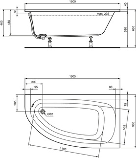 Picture of IDEAL STANDARD Hotline New Space-saving bath tub 1600x900mm #K275701 - White (Alpine)