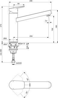 Picture of IDEAL STANDARD Ceraplan kitchen mixer tap with high spout, projection 204mm #BD311AA - chrome