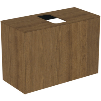 Picture of IDEAL STANDARD Conca 80cm wall hung short projection washbasin unit with 1 external drawer & 1 internal drawer, centre cutout, dark walnut #T3935Y5 - Dark Walnut