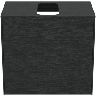 Picture of IDEAL STANDARD Conca 60cm wall hung short projection washbasin unit with 1 external drawer & 1 internal drawer, centre cutout, smoked oak #T3934Y4 - Smoked Oak