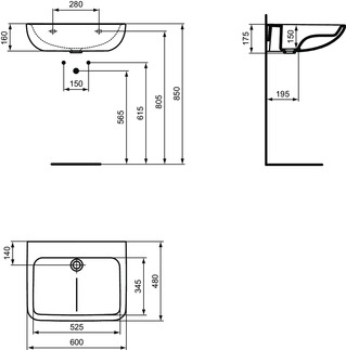 Picture of IDEAL STANDARD Contour 21+ washbasin 600x480mm, without tap hole, without overflow #E1726HY - White (SmartGuard)