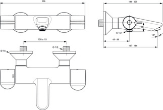 Bild von IDEAL STANDARD Ceraplus Safe Badethermostat Aufputz, Ausladung 167-186mm #A6874AA - Chrom