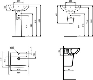 Bild von IDEAL STANDARD Eurovit Waschtisch 550x440mm, mit 1 Hahnloch, mit Überlaufloch (rund) #K284701 - Weiß (Alpin)