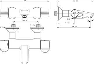 Picture of IDEAL STANDARD Ceraplus Safe surface-mounted bath thermostat, projection 194-211mm #A6873AA - chrome