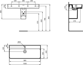 Bild von IDEAL STANDARD Strada II Waschtisch 1000x430mm, mit 1 Hahnloch, mit Überlaufloch (geschlitzt) #T3002MA - Weiß (Alpin) mit Ideal Plus