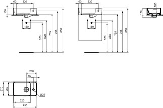 Bild von IDEAL STANDARD Strada II Handwaschbecken 450x270mm, mit 1 Hahnloch, mit Überlaufloch (geschlitzt) #T299401 - Weiß (Alpin)
