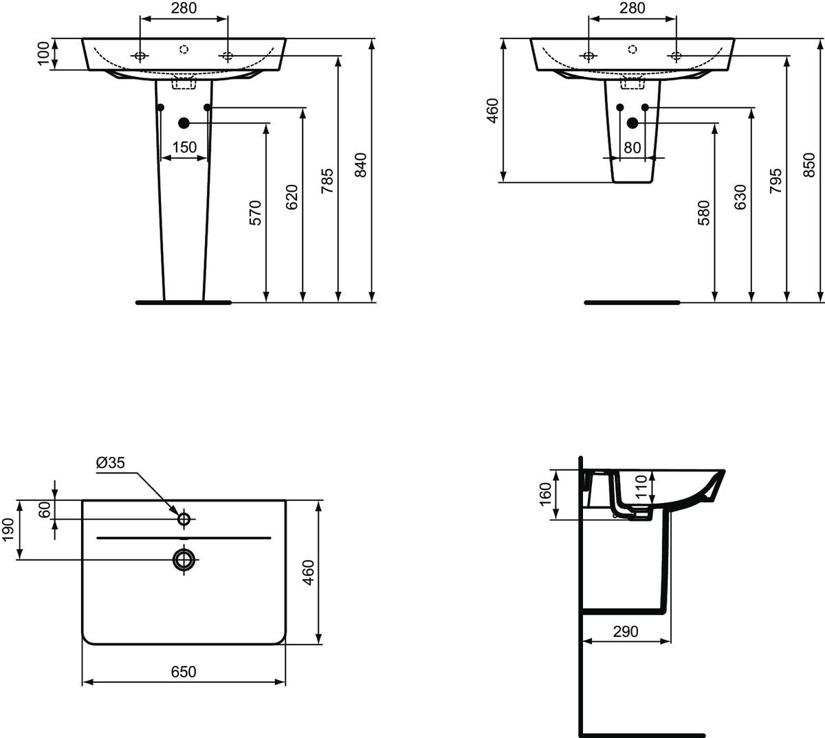 Bild von IDEAL STANDARD Connect Air Waschtisch 650mm, mit 1 Hahnloch, mit Überlaufloch (rund) Weiß (Alpin) E029701