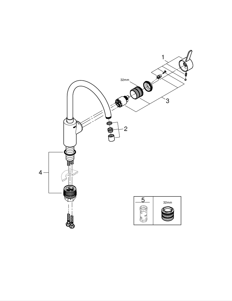 Bild von GROHE Eurosmart Cosmopolitan Einhand-Spültischbatterie, 1/2″ #3284320E - chrom