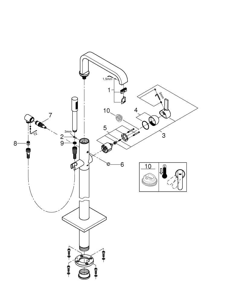 Bild von GROHE Allure Einhand-Wannenbatterie 1/2″ Bodenmontage #32754001 - chrom