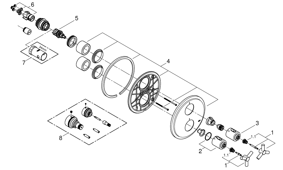 Bild von GROHE Atrio Thermostat mit integrierter 2-Wege-Umstellung für Wanne oder Dusche mit mehr als einer Brause #19395000 - chrom