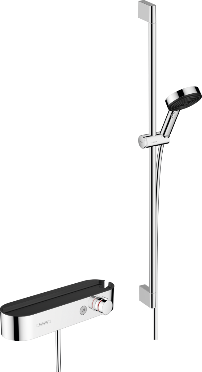 Obrázek HANSGROHE Pulsify Select S Sprchový systém 105 3jet Relaxation s ruční sprchou, termostatem ShowerTablet 400, sprchovou tyčí 90 cm, jezdcem a sprchovou hadicí #24270000 - chrom