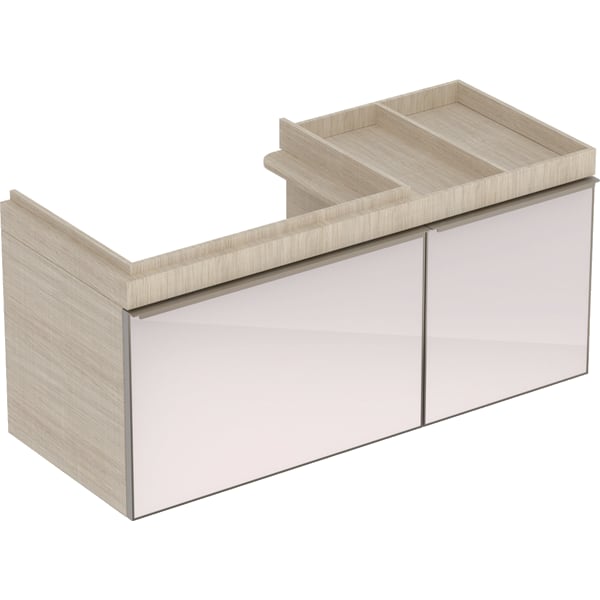 Bild von GEBERIT Citterio Unterschrank für Waschtisch, mit zwei Schubladen und Ablagefläche Schubladen: taupe / Glas glänzend Korpus: Eiche beige / Melamin Holzstruktur 500.568.JI.1
