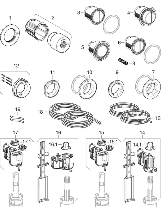 Obrázek GEBERIT Type 01 remote flush actuation, pneumatic, for dual flush, concealed actuator 116.042.46.1