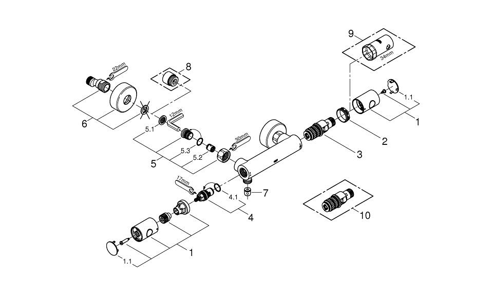 Bild von GROHE Grohtherm 1000 Cosmopolitan Thermostat-Brausebatterie, 1/2″ #34065002 - chrom