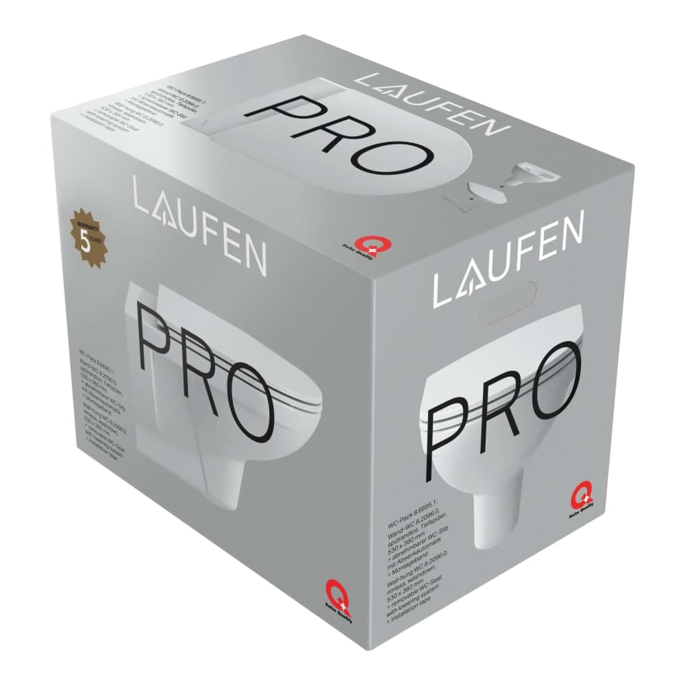 Bild von LAUFEN PRO Pack Wand-WC H820960, Tiefspüler, mit Nischen, spülrandlos, mit Sitz mit Deckel mit Absenkautomatik 530 x 360 x 345 mm #H8669510000001 - 000 - Weiß