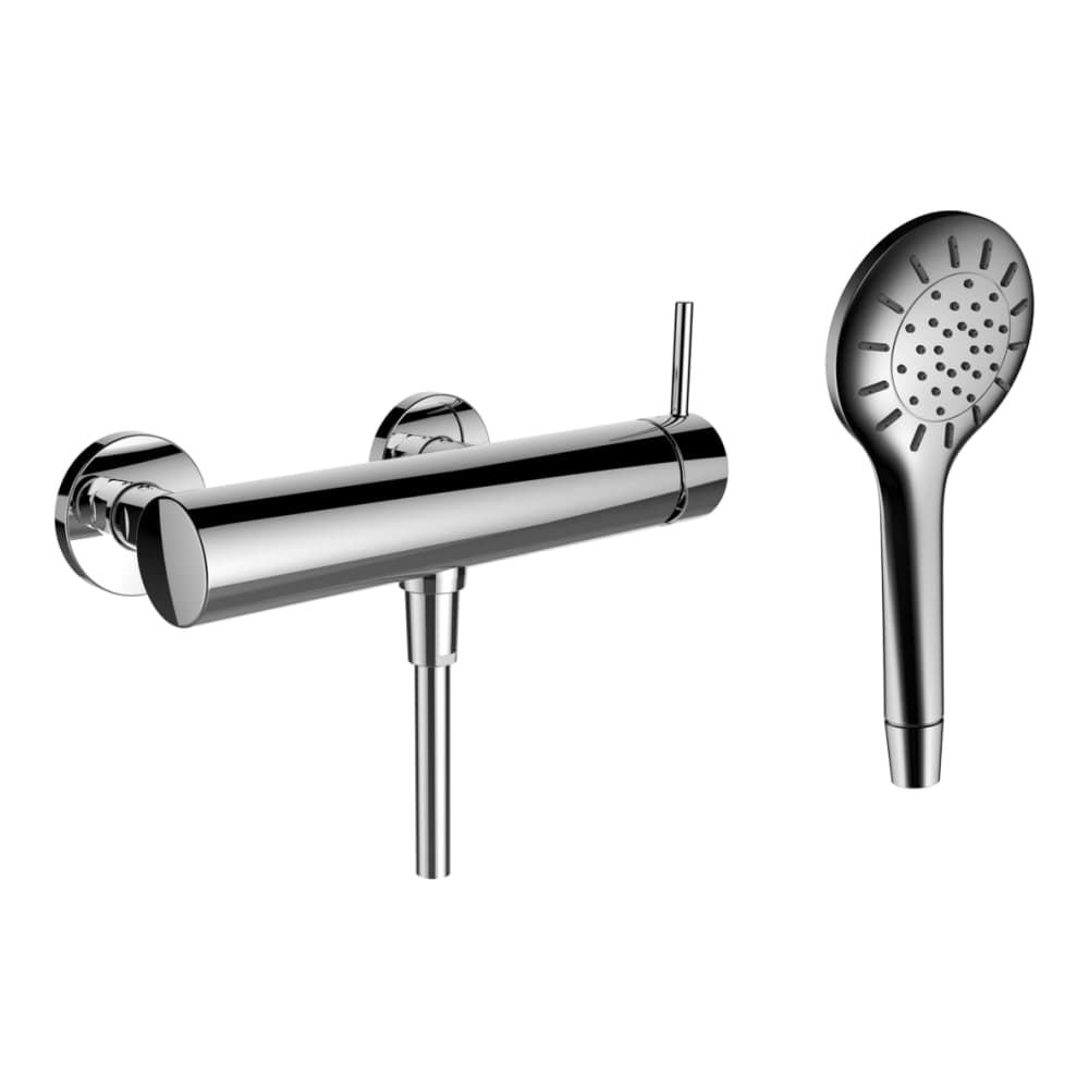 Bild von LAUFEN TWINPLUS Duschenmischer, Anschlussdistanz 134-166 mm, mit Verschraubungen, mit Kunststoffschlauch 1500 mm, mit Handbrause MyTwin100, Chrom #HF905450100600