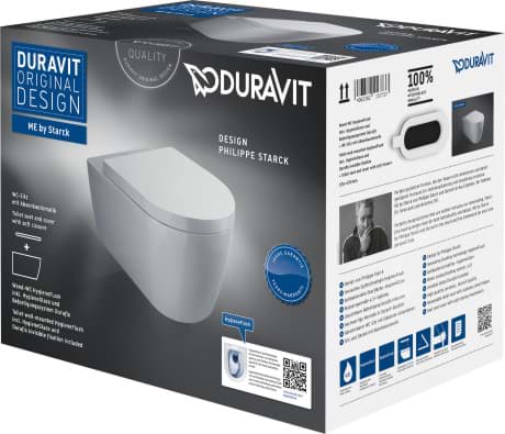 Bild von DURAVIT WC-Set wandhängend 457909 Design by Philippe Starck #45790920A1 - © Farbe 20, WC-Sitz: 0020090000, Farbe Deckel: Weiß Hochglanz, Sitzgarnitur abnehmbar, Absenkautomatik, Kartonabmessungen: 400x455x590 mm 373.5 x 570 mm