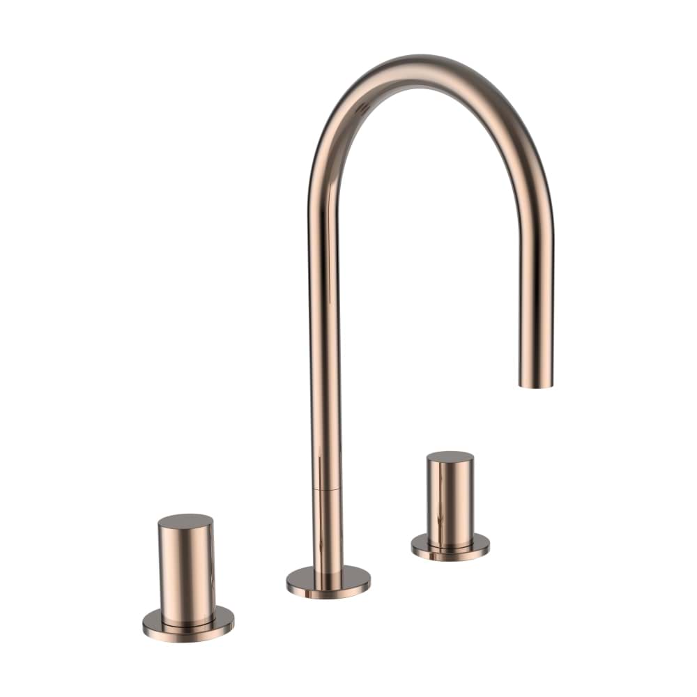 Obrázek LAUFEN Kartell LAUFEN Umyvadlová stojánková tříotvorová baterie, otočný výtok 165 mm, průtok 5,7 l/min, bez automatické výpusti, PVD zlatorůžová #H3123330822201