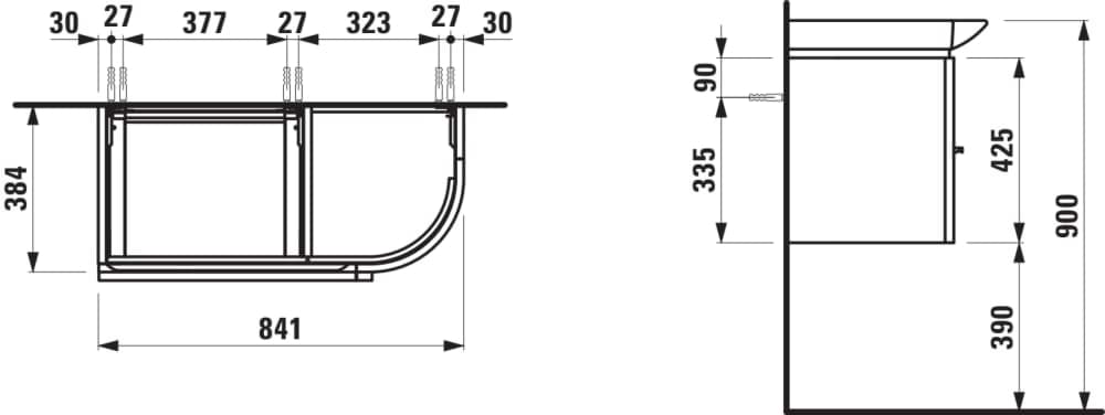Bild von LAUFEN CASE Waschtischunterbau, 2 Schubladen, 1 Tür, Scharnier rechts, passend zu Waschtisch 816701 840 x 375 x 450 mm #H4015020755191 - 519 - Eiche gekalkt