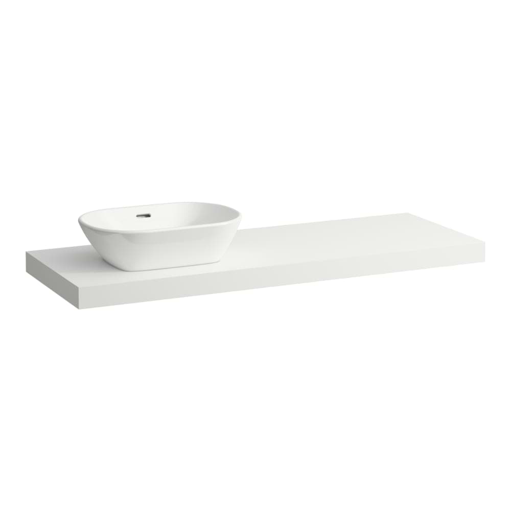 Obrázek LAUFEN LANI Umyvadlová deska 1400, s výřezem vlevo, tloušťka: 65 mm, vč. 3 nástěnných držáků 1370 x 495 x 65 mm #H4046821122601 - 260 - Bílá mat