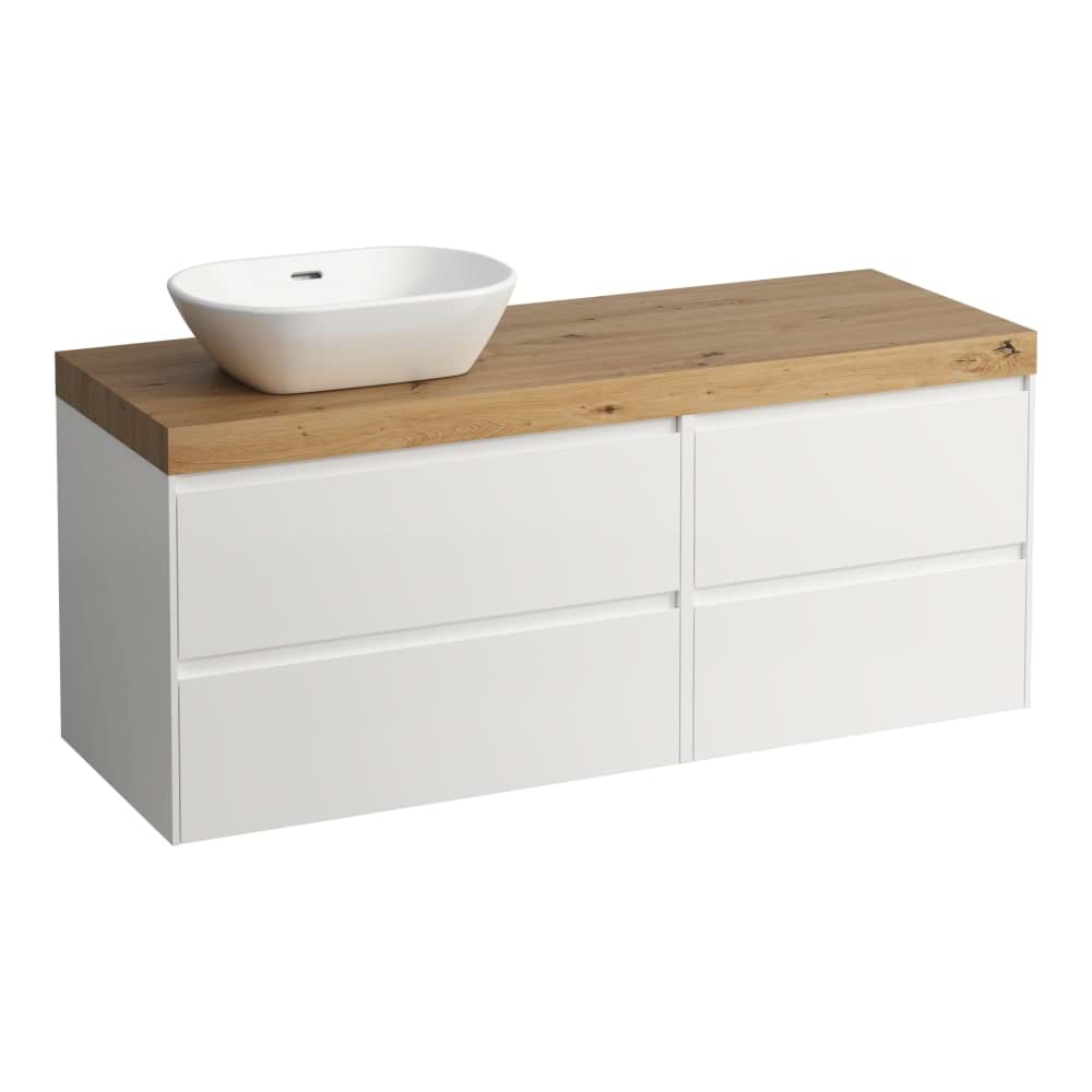Obrázek LAUFEN LANI Modulární sestava 1400, umyvadlová deska 65 mm (.267 divoký dub), s výřezem vlevo, se 4 zásuvkami: zásuvkový element 800 levý + zásuvkový element 600 pravý 1370 x 495 x 580 mm #H4065821122611 - 261 - Bílá lesklá