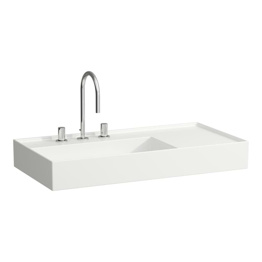 Bild von LAUFEN Kartell LAUFEN Aufsatz-Waschtisch, Ablage rechts, mit verstecktem Ablauf, Unterseite geschliffen 900 x 460 x 120 mm #H8183387591581