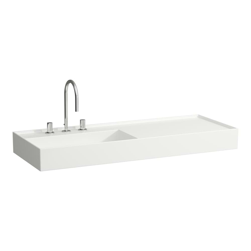 Obrázek LAUFEN Kartell LAUFEN Umyvadlo do nábytku, s odkládací plochou vpravo, včetně odpadního ventilu (neuzavíratelný) H898301 1200 x 460 x 120 mm #H8133324001121